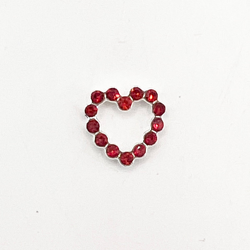 Queen - Nail Charms 10pc - #146 Silver Hearts with Red Crystals