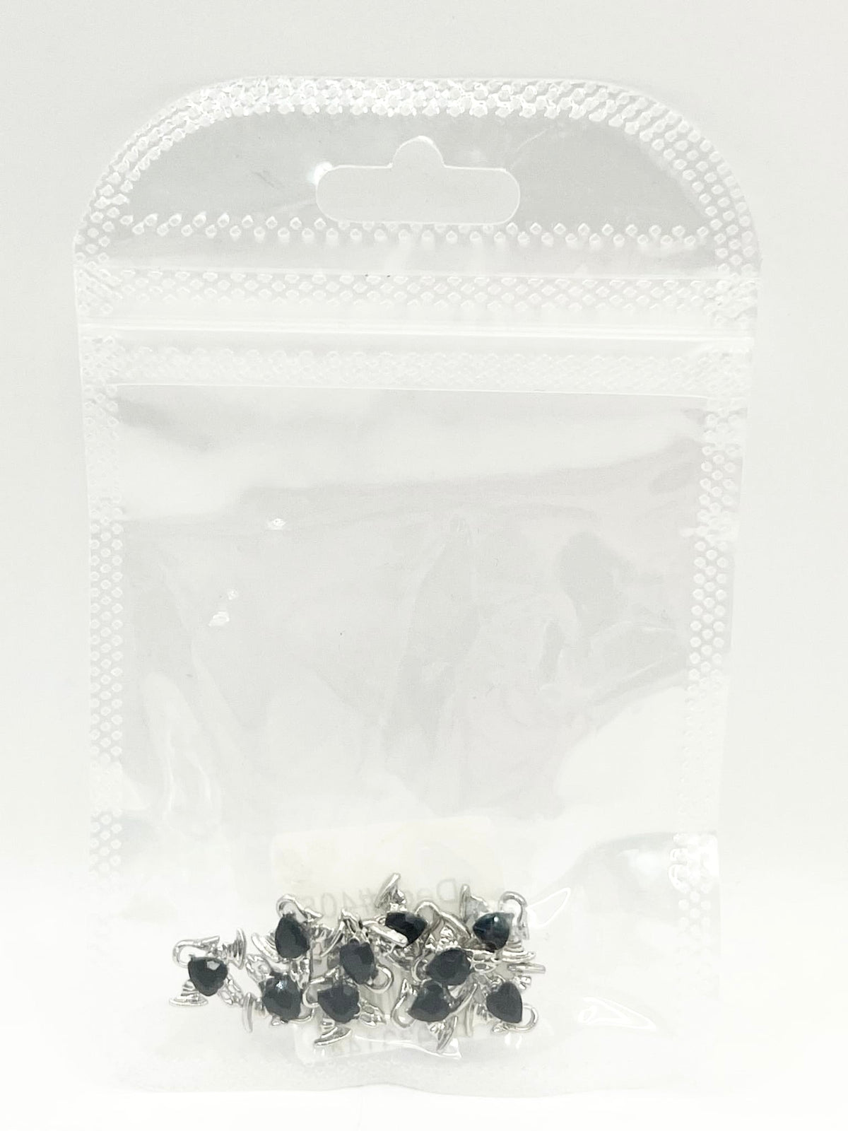 Queen - Nail Charms 10pc - #408 Silver Black Gem Winged Ghosts