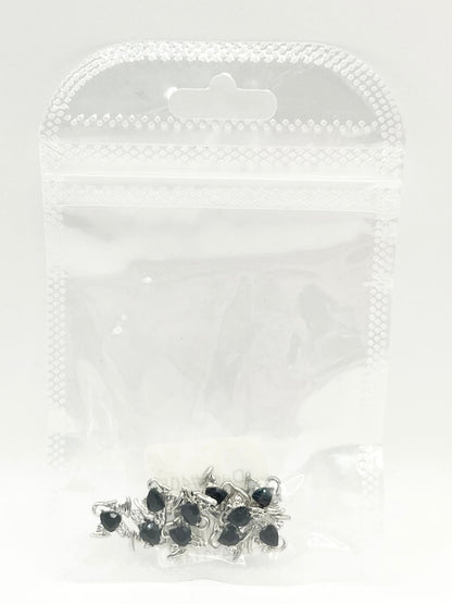 Queen - Nail Charms 10pc - #408 Silver Black Gem Winged Ghosts