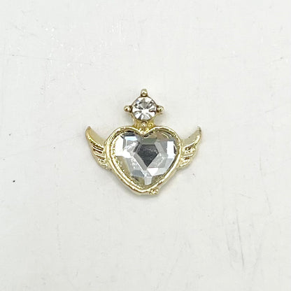 Queen - Nail Charms 10pc - #191 Gold Winged White Heart Crystals
