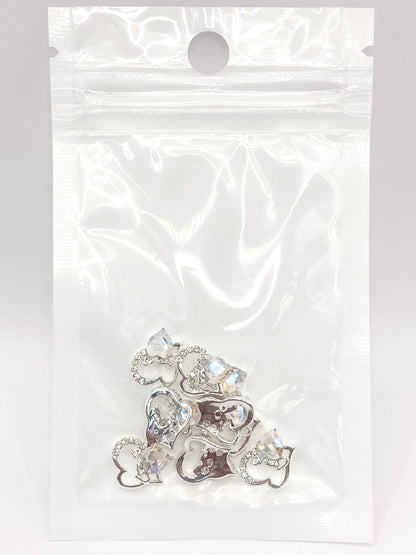 Queen - Nail Charms 10pc - #096 Silver "Love" Iridescent Crystal Hearts