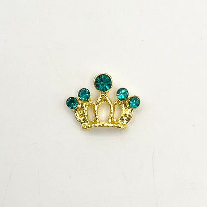 Queen - Nail Charms 10pc - #160 Gold Tiaras with Green Stones