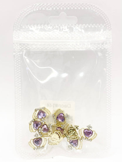 Queen - Nail Charms 10pc - #141 Gold Purple Heart Crowns