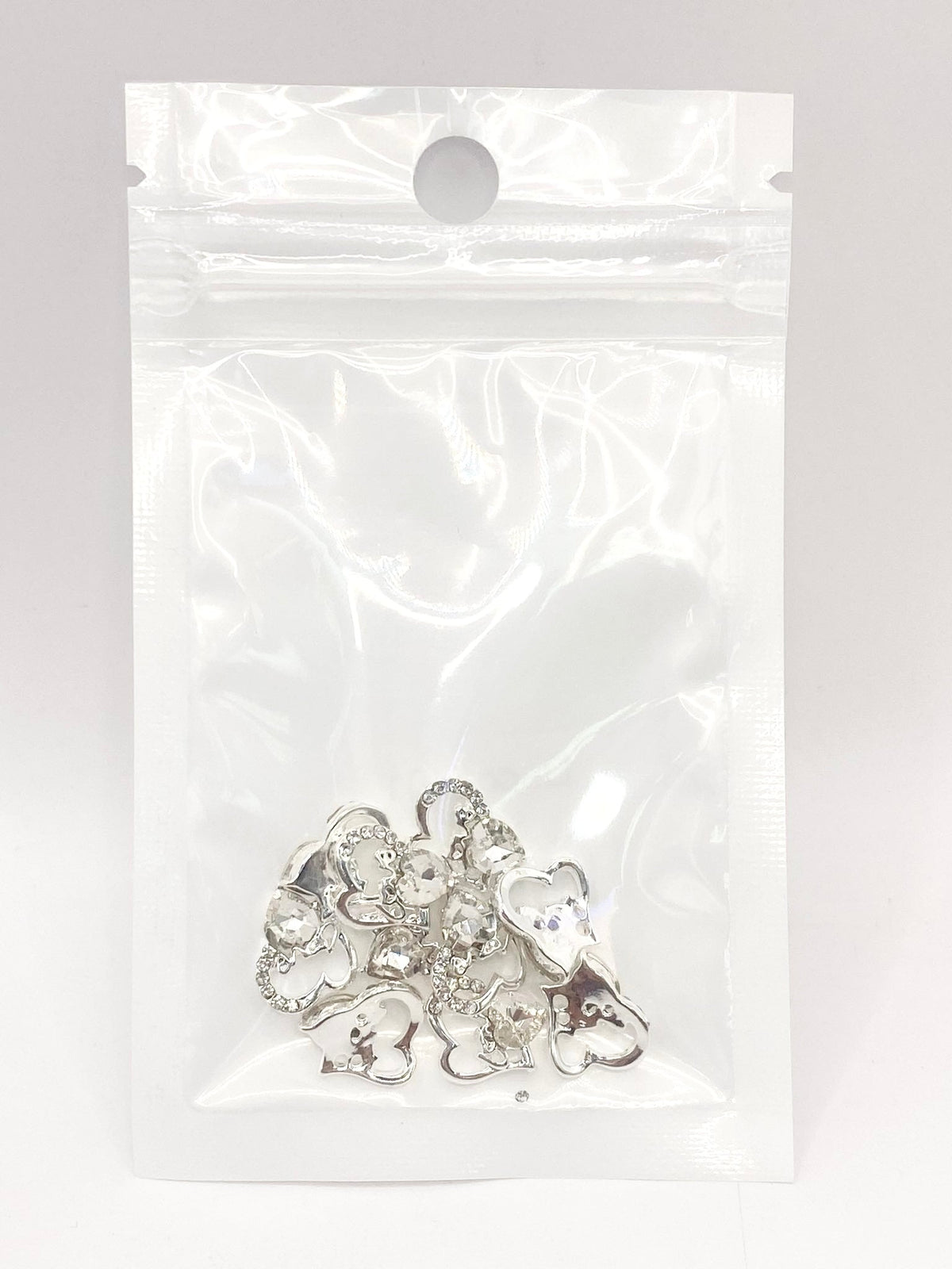 Queen - Nail Charms 10pc - #101 Silver "Love" Clear Crystal Hearts
