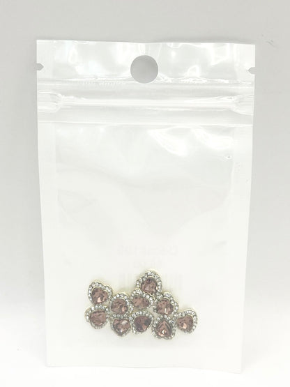 Queen - Nail Charms 10pc - #199 Gold Bronze Hearts with Surrounding Crystals
