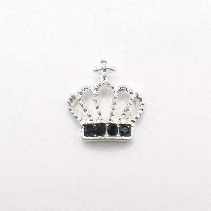 Queen - Nail Charms 10pc - #356 Silver Black Crystal Crowns