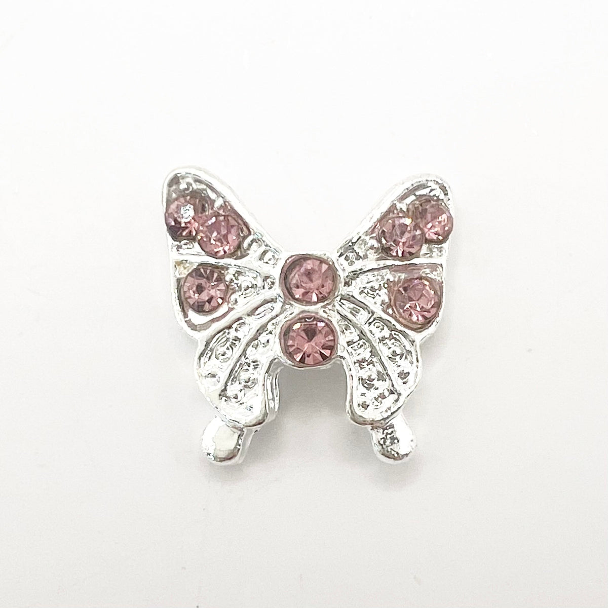 Queen - Nail Charms 10pc - #308 Silver Butterflies w/ Pink Stones
