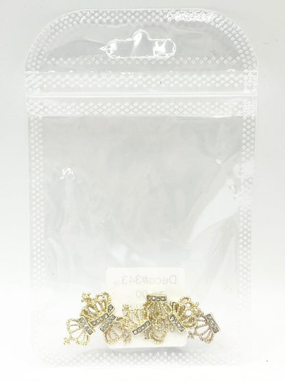 Queen - Nail Charms 10pc - #343 Gold White Crystal Crowns