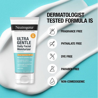 Neutrogena Ultra Gentle Daily Face Moisturizer SPF 30 3.4fl oz - Imperfect Container