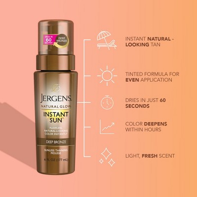 Jergens Natural Glow Instant Moisturizing Self Tanner Tanning Foam Deep Bronze 6 fl oz - New