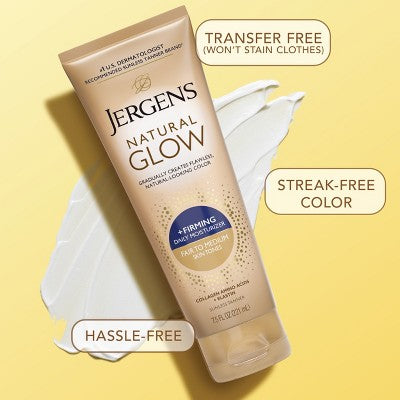 Jergens Natural Glow Skin Firming Moisturizer + Sunless Self Tanning Lotion Fair to Medium 7.5 fl oz - Imperfect Container