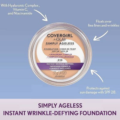 COVERGIRL + Olay Simply Ageless Wrinkle Defying Foundation Compact 240 Natural Beige 0.4oz - New