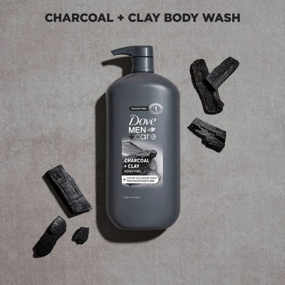Dove Men+Care Charcoal + Clay Purifying Body; Face Wash Pump Sulfate Free 30 fl oz - New