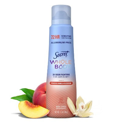 Secret Whole Body Deodorant Spray Peach & Vanilla 3.5oz - Imperfect Container