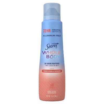 Secret Whole Body Deodorant Spray Peach & Vanilla 3.5oz - Imperfect Container