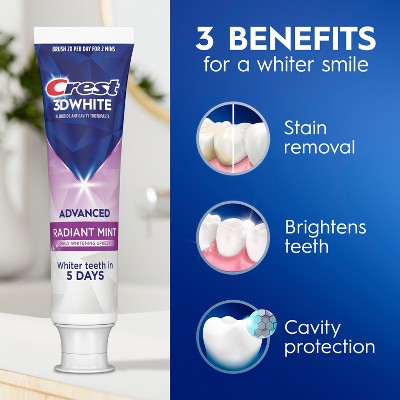 Crest 3D White Advanced Teeth Whitening Toothpaste Radiant Mint 3.3oz/3pk - Missing Box