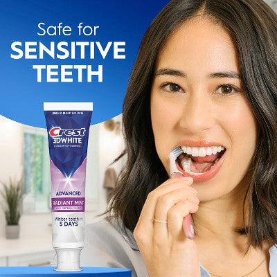 Crest 3D White Advanced Teeth Whitening Toothpaste Radiant Mint 3.3oz/3pk - Missing Box