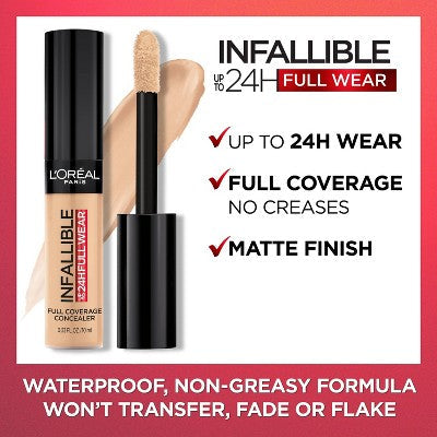 L'Oreal Paris Infallible Full Coverage, Waterproof Concealer 385 Amber 0.33 fl oz - Imperfect Container