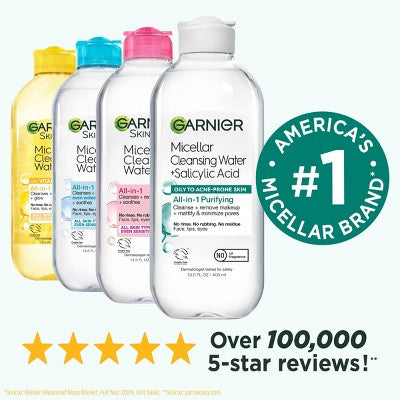 Garnier Salicylic Acid Purifying Makeup Remover Micellar Water and Facial Cleanser 23.7 fl oz - Imperfect Container