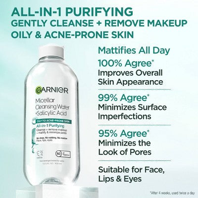 Garnier Salicylic Acid Purifying Makeup Remover Micellar Water and Facial Cleanser 23.7 fl oz - Imperfect Container