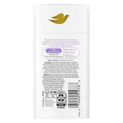 Dove Beauty Whole Body Solid Deodorant Anti-Chafe Stick Coconut & Vanilla 2.6oz - Imperfect Container