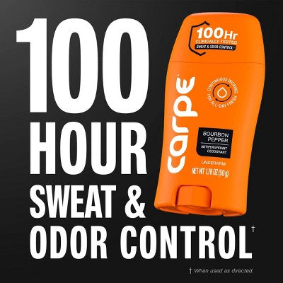 Carpe Men's 100H Sweat & Odor Control Antiperspirant Deodorant Bourbon Pepper 1.76oz - Imperfect Container