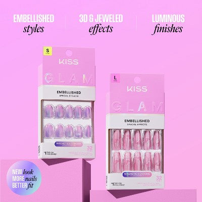 Kiss Glam Embellished Press-On Fake Nails Medium Coffin Dusk Mirage 35ct - Imperfect Box