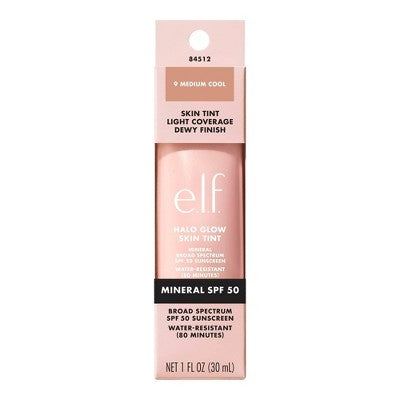 e.l.f. Halo Glow Skin Tint Light Coverage Foundation Mineral SPF 50 9 Medium Cool 1 fl oz - Imperfect Box