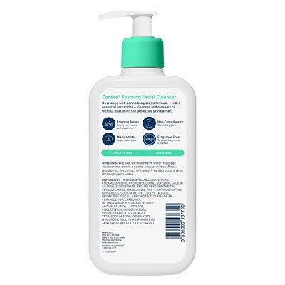 CeraVe Foaming Face Wash with Hyaluronic Acid and Niacinamide 12 fl oz - Imperfect Container