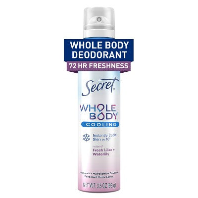 Secret Whole Body Deodorant Spray Lilac & Waterlily Aluminum-Free 3.5oz - Missing Lid