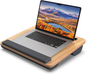 HETTHI Laptop Lap Desk, Portable Large Laptop Desk for Bed, up to 17 in Lap Table with Wrist Rest, Mouse Pad, Tablet Phone Slot, Portable Handle, Lap Tray with Cushion (Dark Brown)