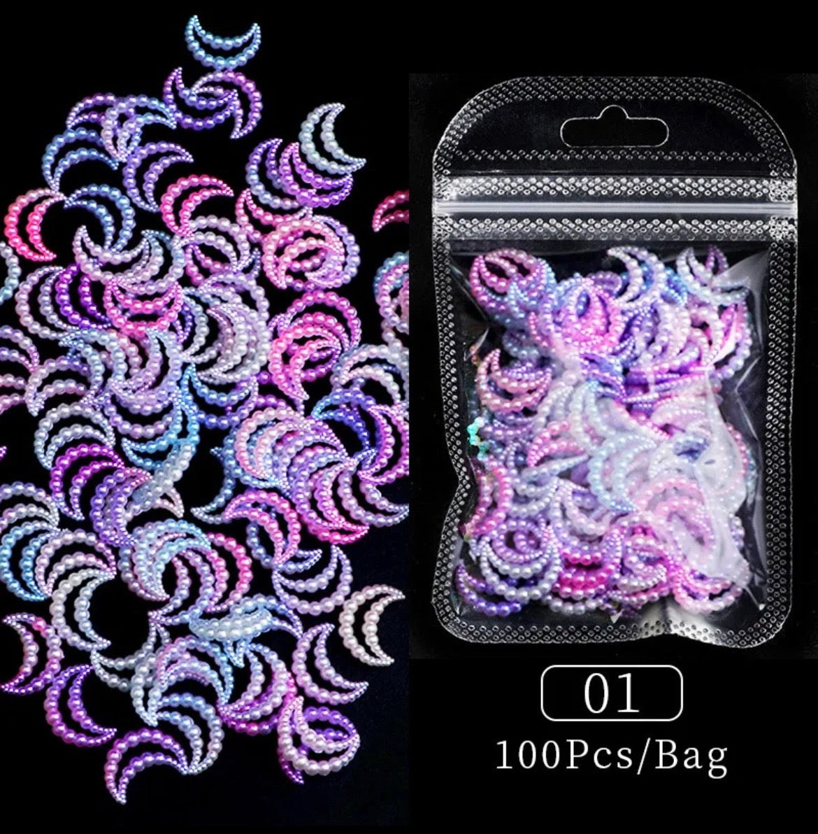 3D Mix Colors Half Moon Pearls  - Nail Decoration