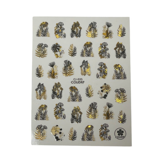 Black And gold Branches Nail Stickers  CJ-035