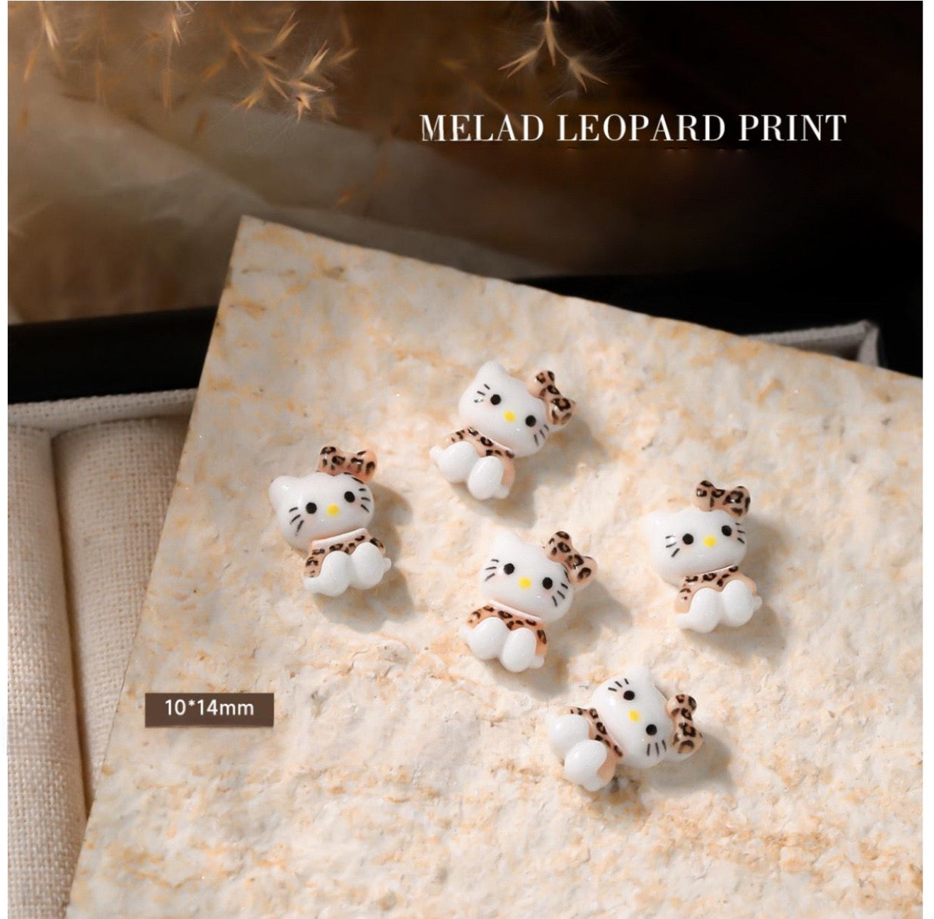 Sitting Hello Kitty Charm w/ Bow & Dress Leopard Animal Print - 30pc