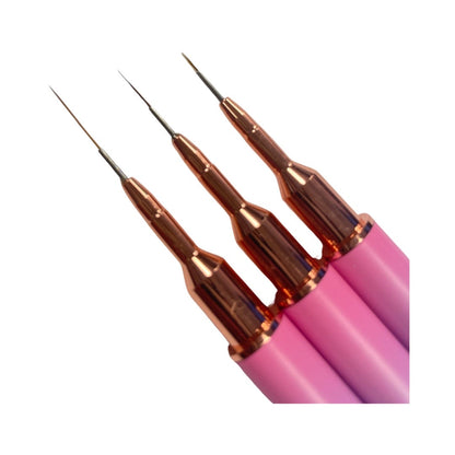 Nail Art Brush Set Kolinsky - 3pc | 6 Sizes - Pink Gradient Color