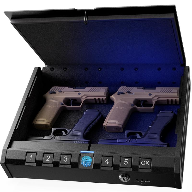 Large Biometric Safe - Fingerprint Access, Three Unlock Methods, Emergency Power Supply, Secure Storage for Home, Nightstand, and Vehicle Use