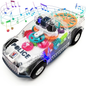 Light up Transparent Gears Police Car Toy for Kids Bump and Go Toy Car for Boys Girl Educational Baby Toys Car Music LED Effects