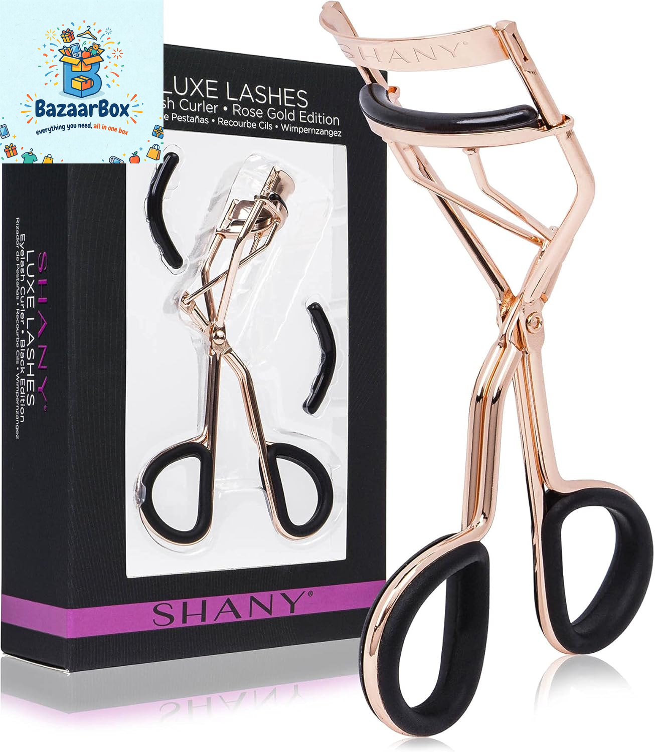 Luxe Lashes Eyelash Curler - Professional Makeup Tool with Two Silicone Replacement Pads, Gentle Curl, Crease-Free, No Pinching or Pulling, Lightweight Design for Easy Travel - Rose Gold