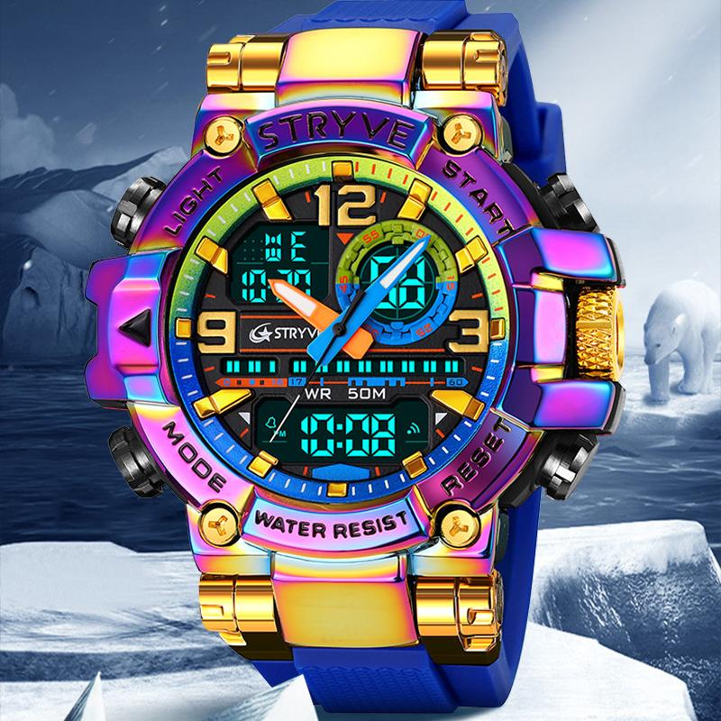 Men's Colorful Punk Style Quartz Watch - Waterproof Dual Display Sport Watch, Perfect Birthday Gift in Stylish Gift Box