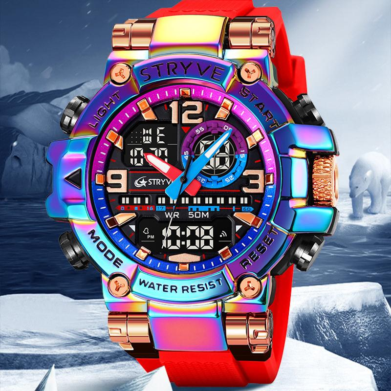 Men's Colorful Punk Style Quartz Watch - Waterproof Dual Display Sport Watch, Perfect Birthday Gift in Stylish Gift Box