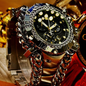 Men's Street Fashion Stainless Steel Multi-Function Chronograph Watch with Rotating Bezel Durable Design for Daily Wear Gift Box Included Unique Style Practicality