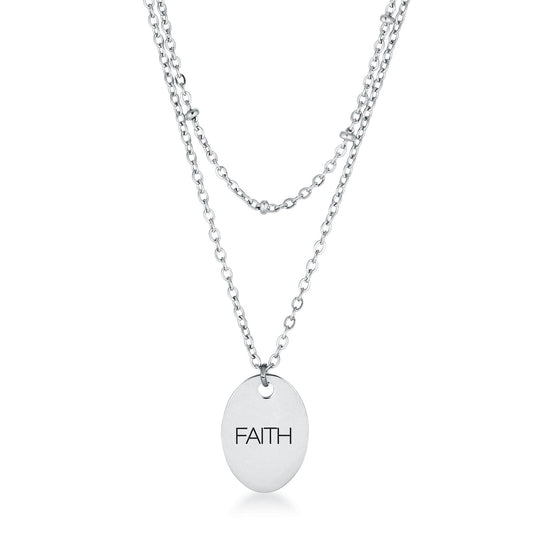 Double Chain FAITH Necklace SIlver