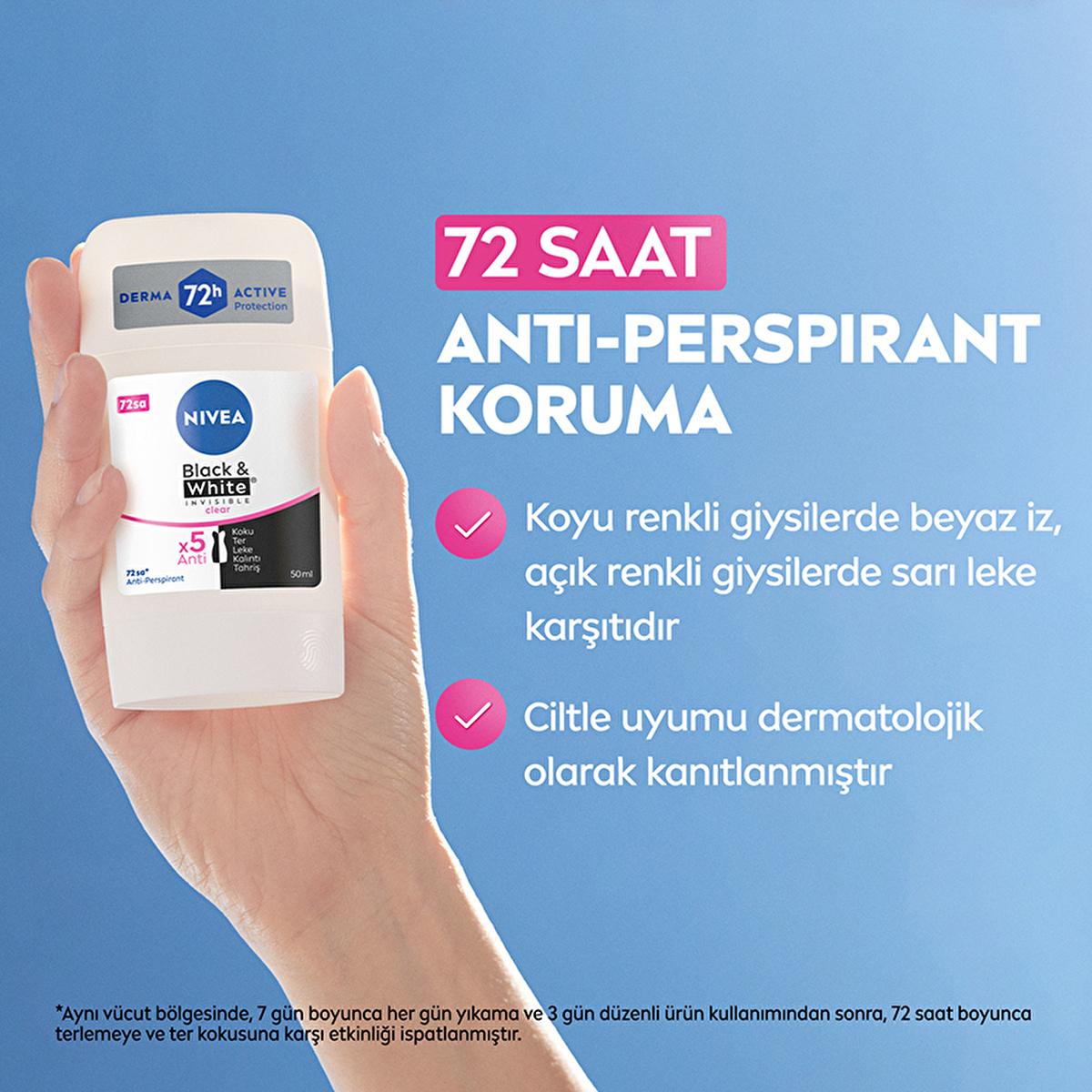 Nivea Women's Deodorant Stick Black & White Clear - Anti-perspirant, Long-lasting, Stain-free & Dermatologically Tested
