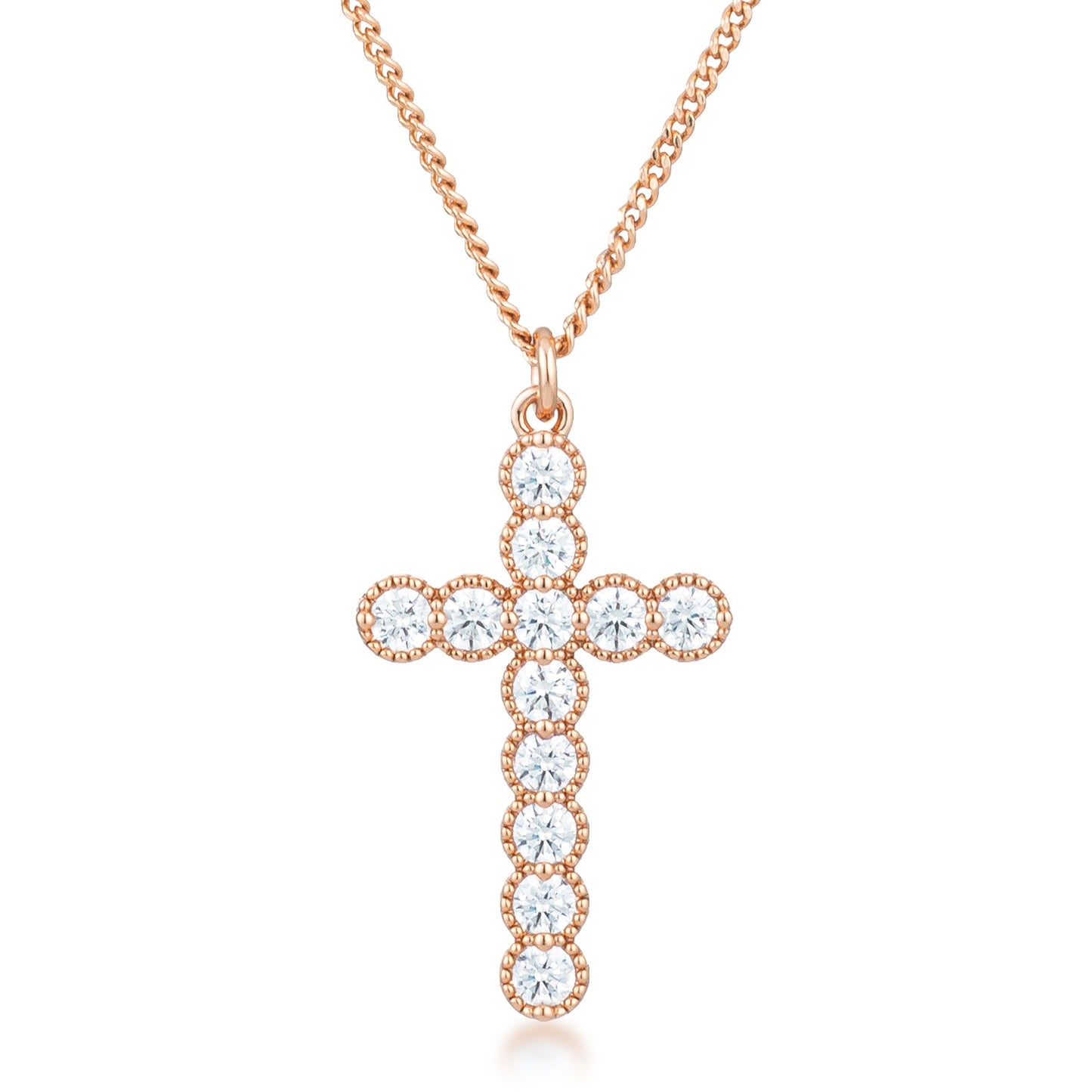 Micro Beaded Plated CZ Cross Pendant