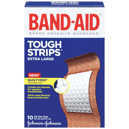 Band-Aid Brand Extra Large Tough StripsAll One Size Adhesive Bandages 10 Ct Box