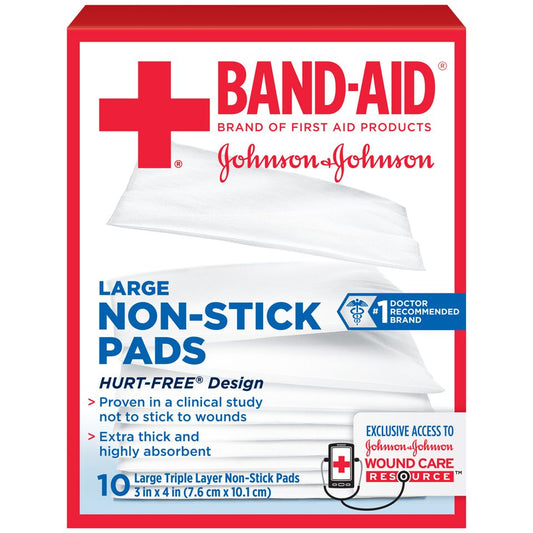 Band-Aid Brand Hurt-Free Non-Stick Pads – Large (10 Count)