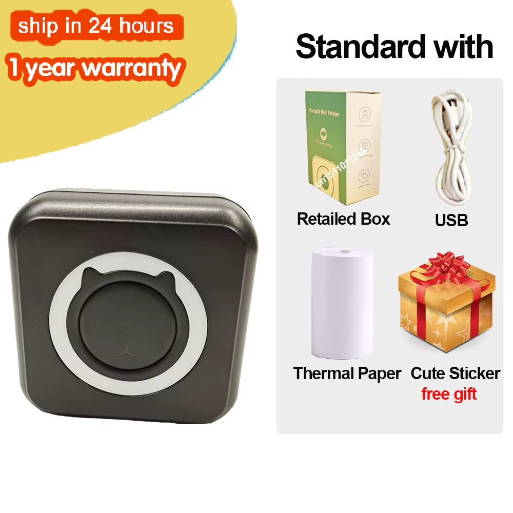 Portable Mini Thermal Printer Wirelessly BT 203Dpi Photo Label Memo Wrong Question Printing Paper USB Cable Imprimante Portable