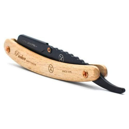 Parker SRPBA Clip-Type Pine Wood Handle Stainless Steel Straight Barber Razor