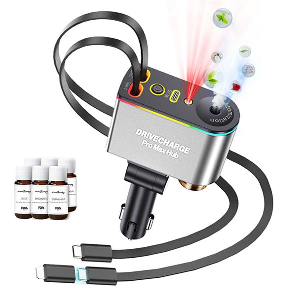 Smart Car Air Freshener & Essential Oil Diffuser with Intelligent Sensing and Mood Lighting - Retractable Charger & Starlight Aromatherapy Diffuser, Ideal Gift for Men& Travel