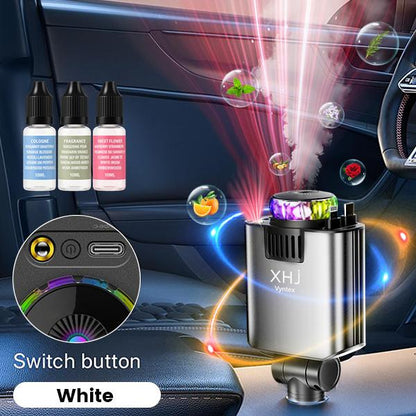 Smart Car Air Freshener & Essential Oil Diffuser with Intelligent Sensing and Mood Lighting - Retractable Charger & Starlight Aromatherapy Diffuser, Ideal Gift for Men& Travel
